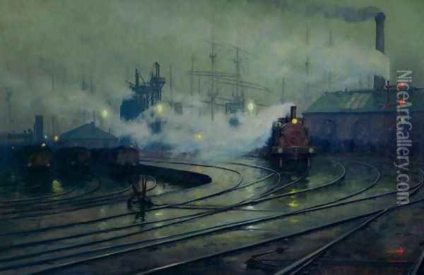 Cardiff Docks, 1896 Oil Painting - Lionel Walden