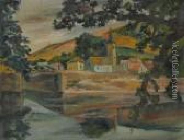 Village Au Bord D'une Riviere Oil Painting - Adolphe Feder