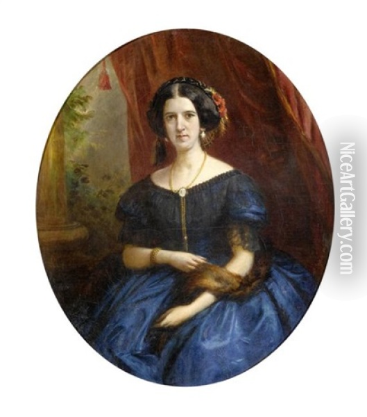 Portrait Einer Dame In Einem Blauen Kleid Oil Painting - Johann-Joseph Geisser