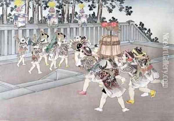 Shrine Festival Procession from the series Childrens Games Oil Painting - Kobayashi Eitaku
