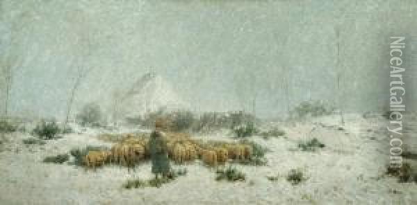 Female Shepherd (ca. 1885) Oil Painting - Adriaan Jozef Heymans