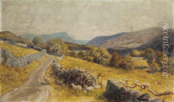 On The Road To Cwm Bychan Oil Painting - Arthur Hughes