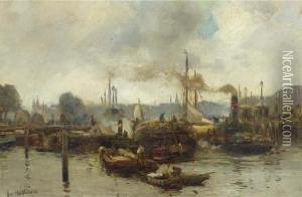 Harbour Activities, Rotterdam Oil Painting - August Willem van Voorden