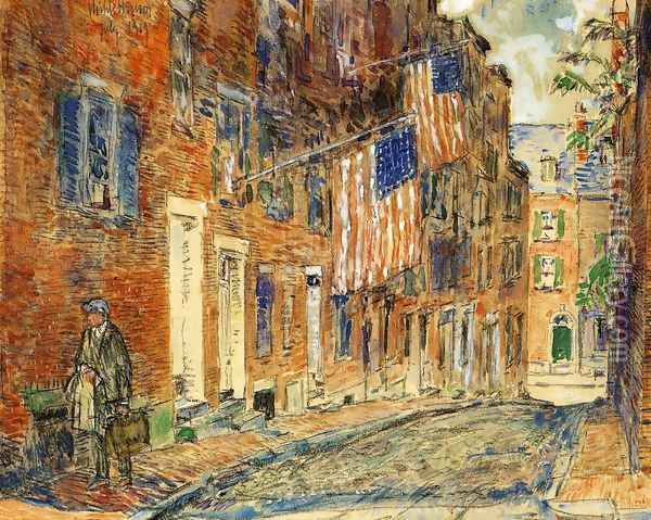 Acorn Street, Boston Oil Painting - Childe Hassam