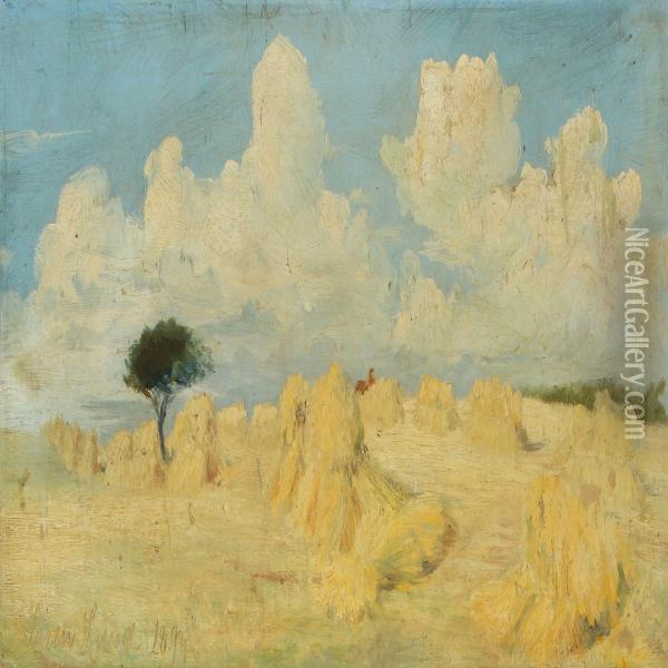 Danish Summer Landscape With Haycocks In The Field Oil Painting - Soren Lund