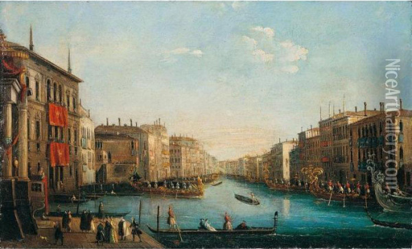 Venice, A View Of The Grand Canal With A Regatta Oil Painting - Giuseppe Bernardino Bison