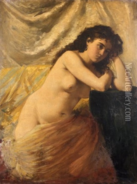 Femme Nue Appuyee Sur Un Gueridon Oil Painting - Jean Joseph Benjamin Constant