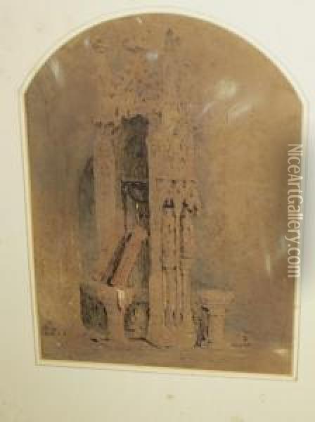 A Decorated Medieval Well Head Oil Painting - Samuel Prout