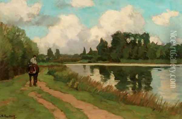Het jaagpad aan de Vecht along the river Vecht Oil Painting - Nicolaas Bastert