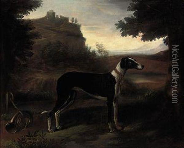 A Hound In A Landscape Oil Painting - Ferdinand Phillip de Hamilton