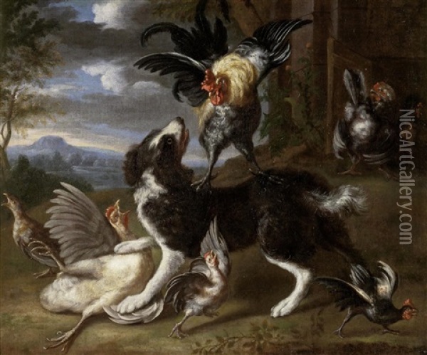 Der Hund Im Huhnerstall Oil Painting - Adriaen van Oolen