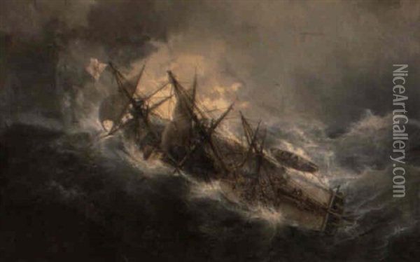 Zwei- Und Dreimaster Auf Offenem Meer Oil Painting - Jean Baptiste Henri Durand-Brager