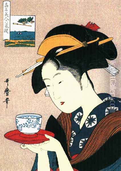 Okita of Naniwaya Oil Painting - Kitagawa Utamaro