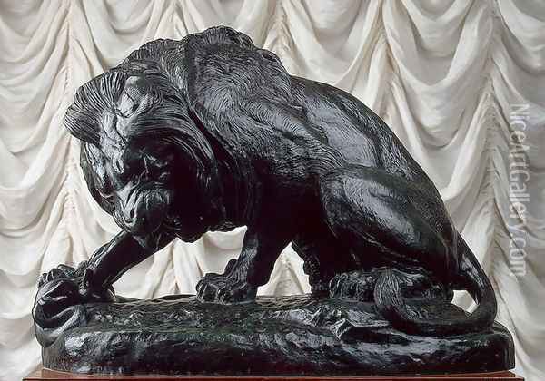Lion and Serpent Oil Painting - Antoine-louis Barye