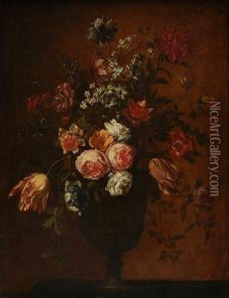 Roses, Tulips In A Vase Oil Painting - Jan-baptist Bosschaert