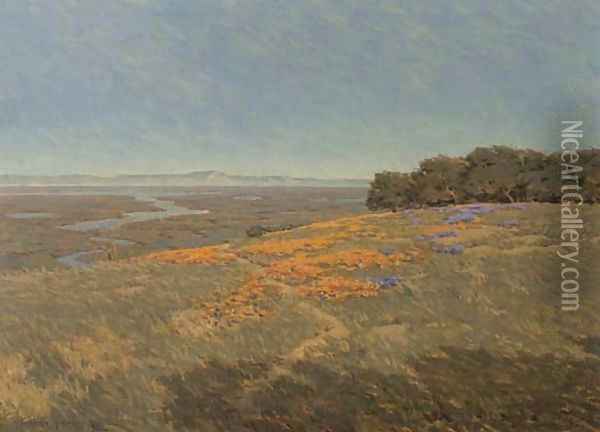 California Landscape with Poppies and Lupine Oil Painting - Granville Redmond
