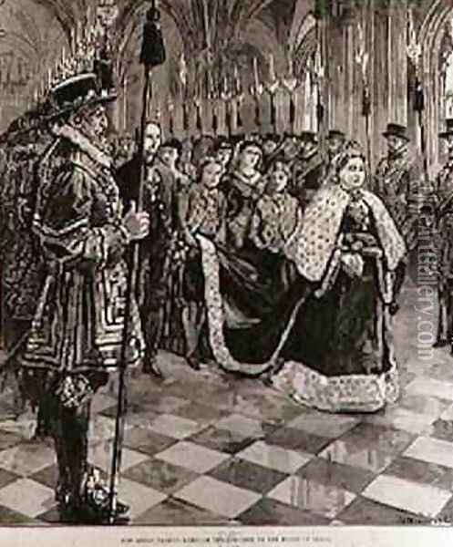 The Queen Passing through the Corridor to the House of Lords, from The Illustrated London News, 30th January 1886 Oil Painting - Overend, William Heysham