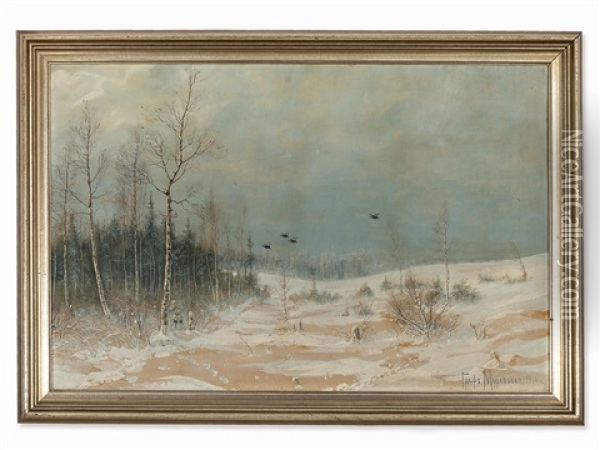 Hunting In The Winter Oil Painting - Vladimir Leodinovitch (Comte de) Muravioff
