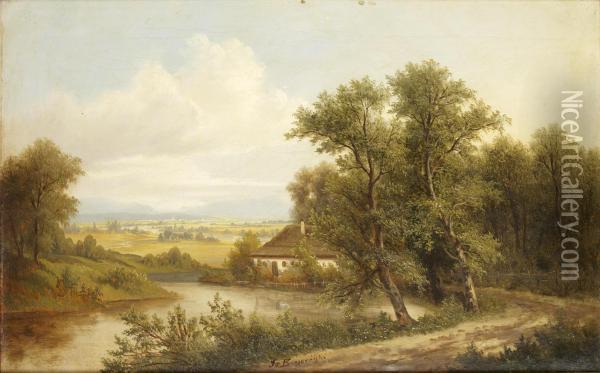 Fluslandschaft Oil Painting - Josef, Jacob Burgaritzky