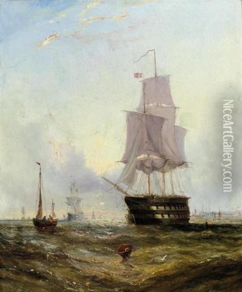 A Two-decker And Other Shipping Lying In Spithead Oil Painting - William Calcott Knell