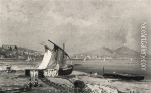 Blick Auf Die Bucht Von Neapel Und Den Vesuv Oil Painting - Giuseppe Carelli