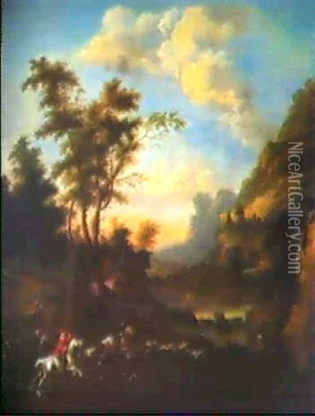 Landskap Med Jaktsallskap Oil Painting - Frederick De Moucheron