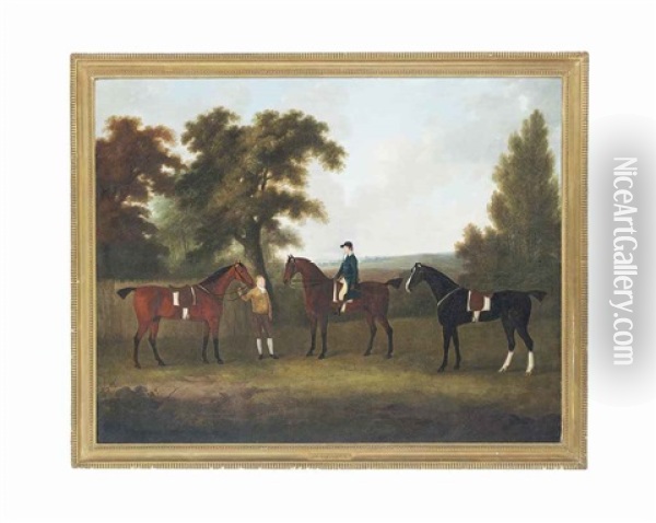 Three Hunters In A Wooded Landscape, With A Huntsman And A Groom Oil Painting - John Nost Sartorius