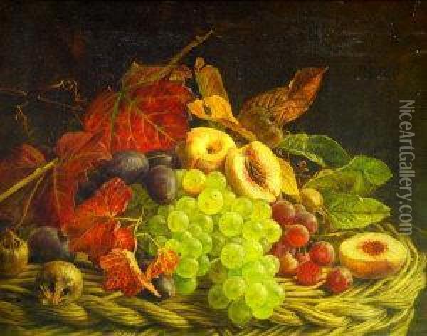 Basket Of Grapes, Peaches And Plums Oil Painting - Adelheid Dietrich