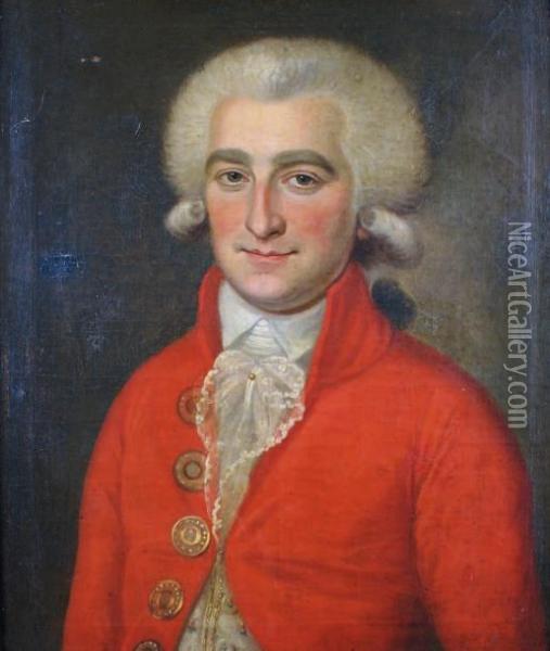 Portrait De A.j. Demarle (ne En 1757) En Habit Rouge Oil Painting - Celestin Cellier
