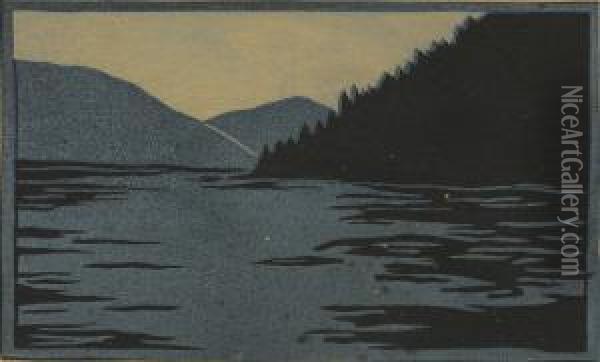 Untitled Mountain Lake Oil Painting - Frank Redlinger