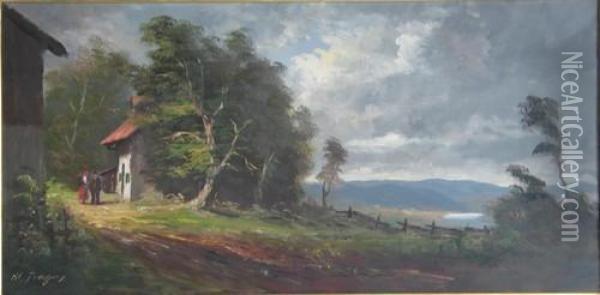 Landschaft Mit Bauernhaus Oil Painting - J. Burger