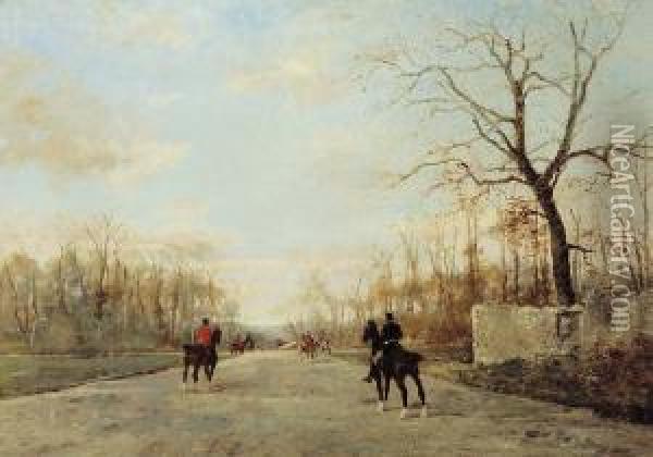 The Duke Of Aumale's Hunt In The Forest Of Chantilly Oil Painting - Rene Pierre Princeteau