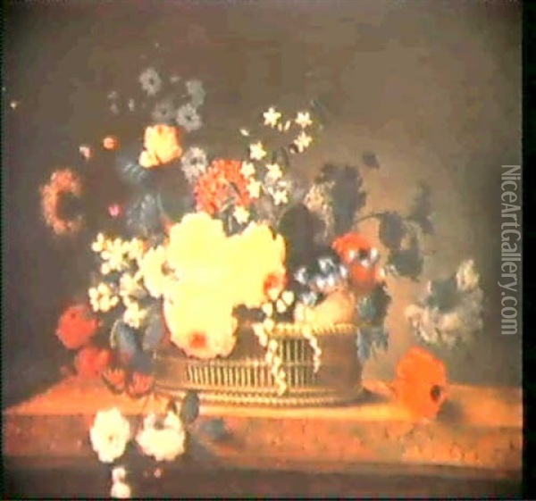 Corbeilles De Fleurs Sur Une Table De Marbre Oil Painting - Philippe Parpette