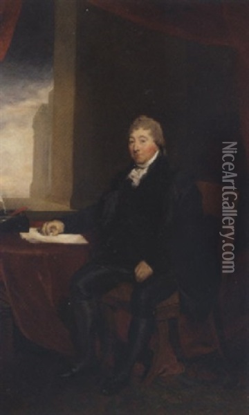 Portrait Of Sir Robert Wigram, 1st. Bt., Seated In An Interior Beside A Draped Table, His Left Hand Resting On Some Papers Oil Painting - Thomas Lawrence