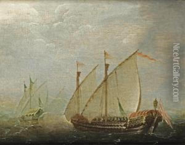 Two Galleys In Choppy Waters Oil Painting - Aert Anthonisz