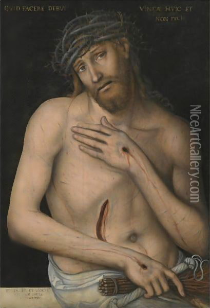 Christ As The Man Of Sorrows Oil Painting - Lucas The Younger Cranach