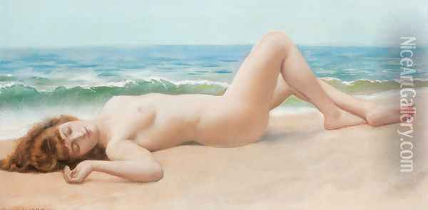 Nu Sur La Plage (Nude on the Beach) Oil Painting - John William Godward