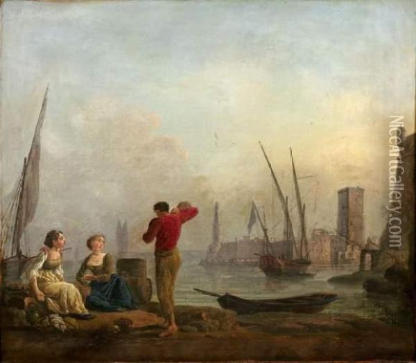 L'entree Du Port De Marseille. Oil Painting - Jean Henry D'Arles