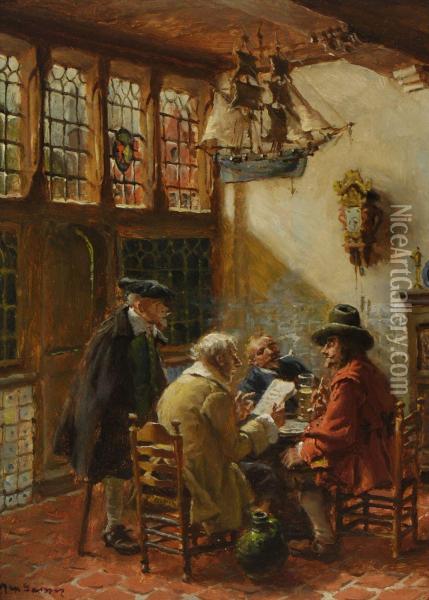 Vier Manner In Althollandischer Stube Oil Painting - Max Gaisser