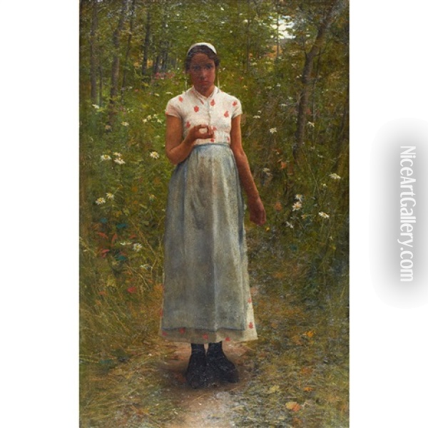 Girl With Flower: Bilo Keir, The Artist's Wife Oil Painting - George W. Chambers