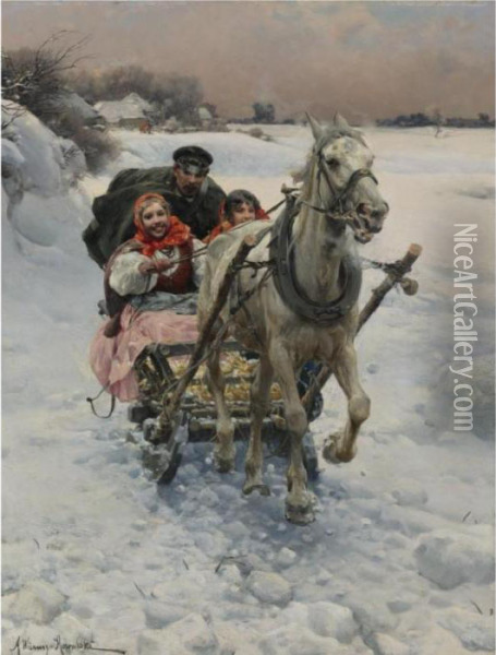 Merry Ride Oil Painting - Alfred Wierusz-Kowalski