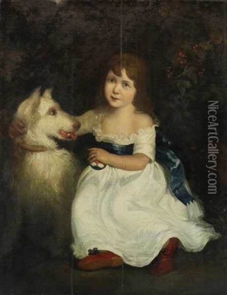Young Child With Dog Oil Painting - Sir John Hoppner