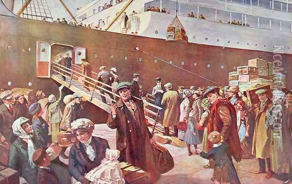 Emigrants bound for Canada aboard RMS Empress, Liverpool, 1913 Oil Painting - Charles Mills Sheldon