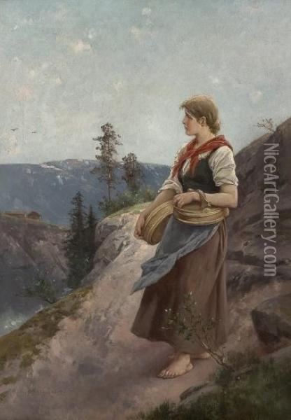 Girl Carrying Wooden Boxes Oil Painting - Axel Ender