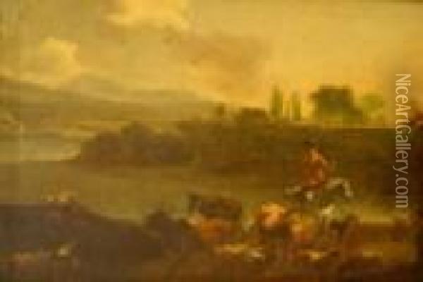 Paesaggio Fluviale
Con Pastore A Cavallo E Armenti Oil Painting - Nicolaes Berchem
