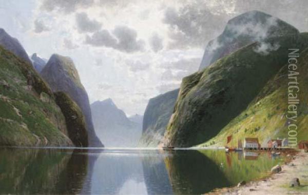 A Hay Barge On A Lake Oil Painting - Heinrich Steinike