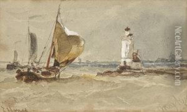 Maritime Scene With Lighthouse Oil Painting - Edwin Hayes