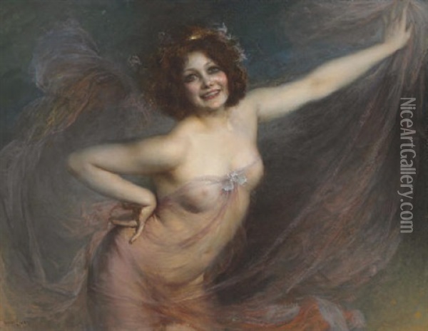 Portrait Of Loie Fuller Oil Painting - Marie Felix Hippolyte-Lucas