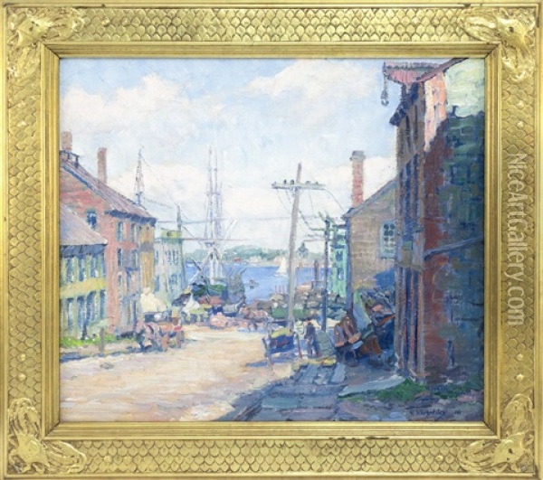 Center Street, New Bedford, Looking Across To Fairhaven Oil Painting - Clifford Warren Ashley