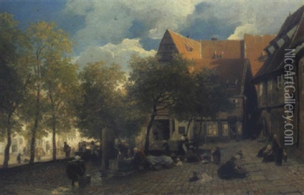 Der Marktplatz In Hildesheim Oil Painting - Andreas Achenbach